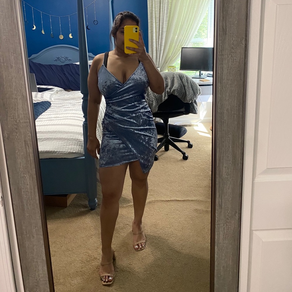 Charlotte Russe Blue Spaghetti Strap Suede Dress